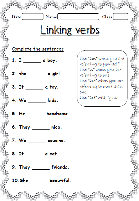 Worksheet on Linking Verbs Download Your Home Teacher