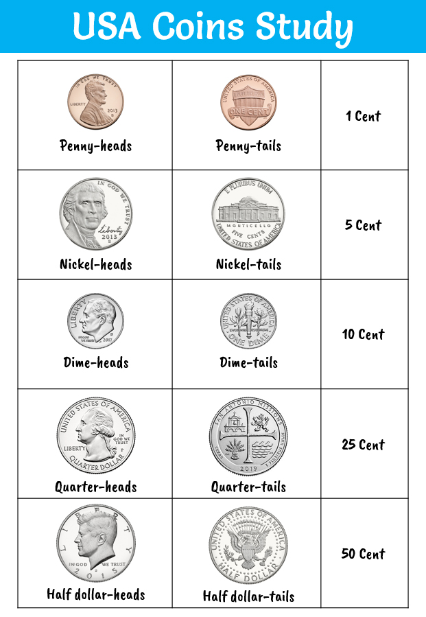 Chart on USA Coins Study Your Home Teacher