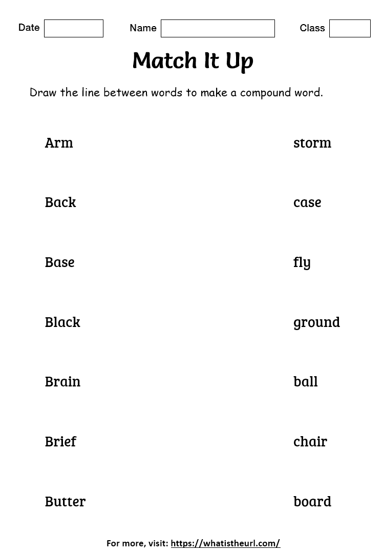 Compound words match up worksheet with answers for kids ...