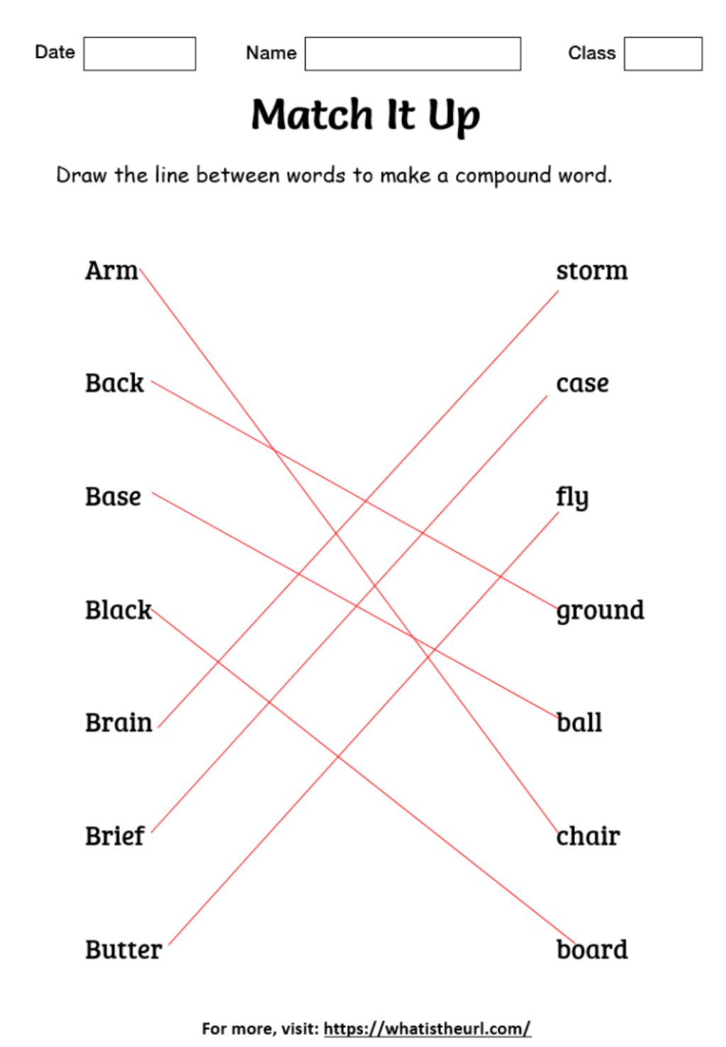 Compound words match up worksheet with answers for kids - Your Home Teacher