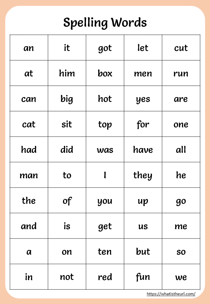 Free Printable Spelling Words For Kindergarten