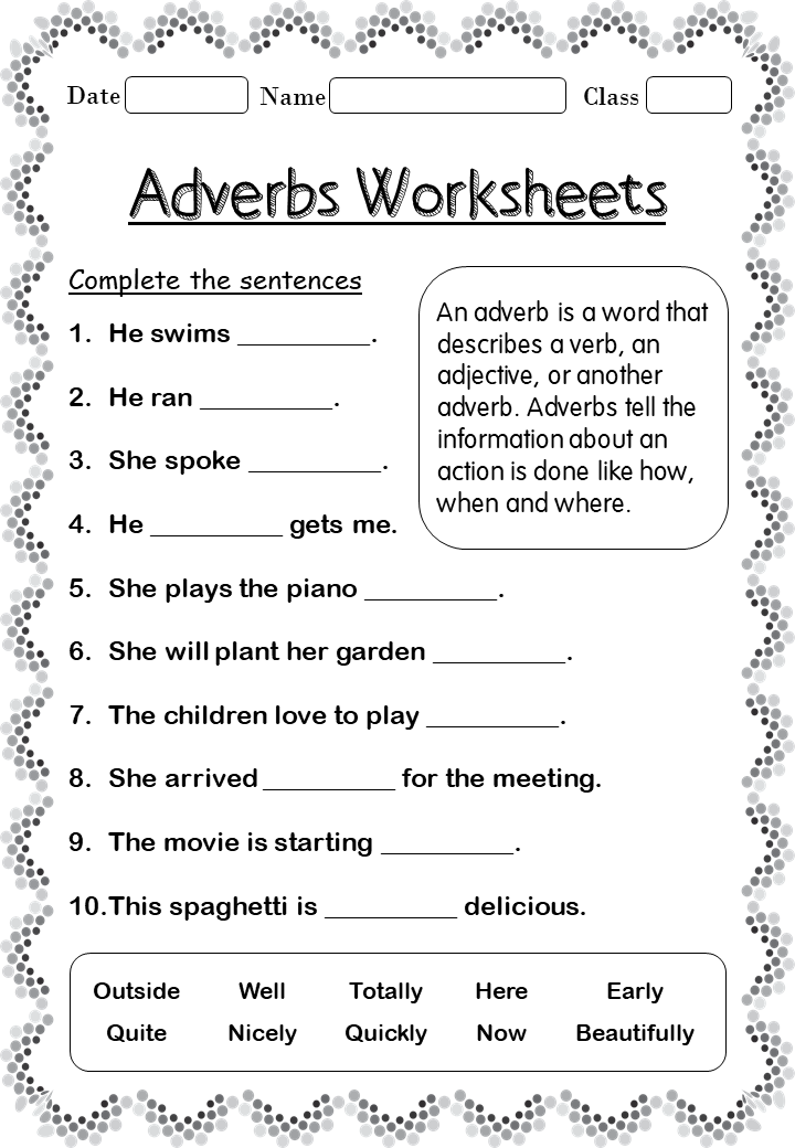 Adverb Of Time Worksheet