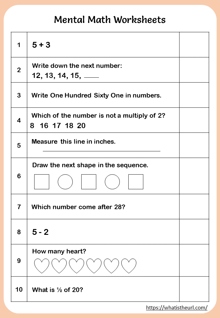 printable mental math worksheets for grade 1 your home