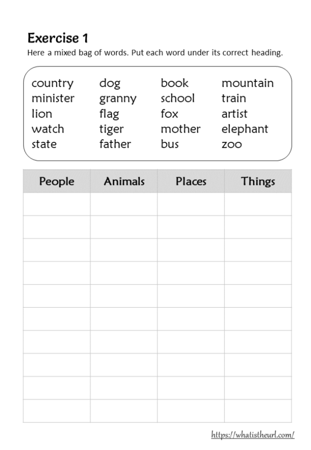 Worksheet On Types Of Nouns For Class 7