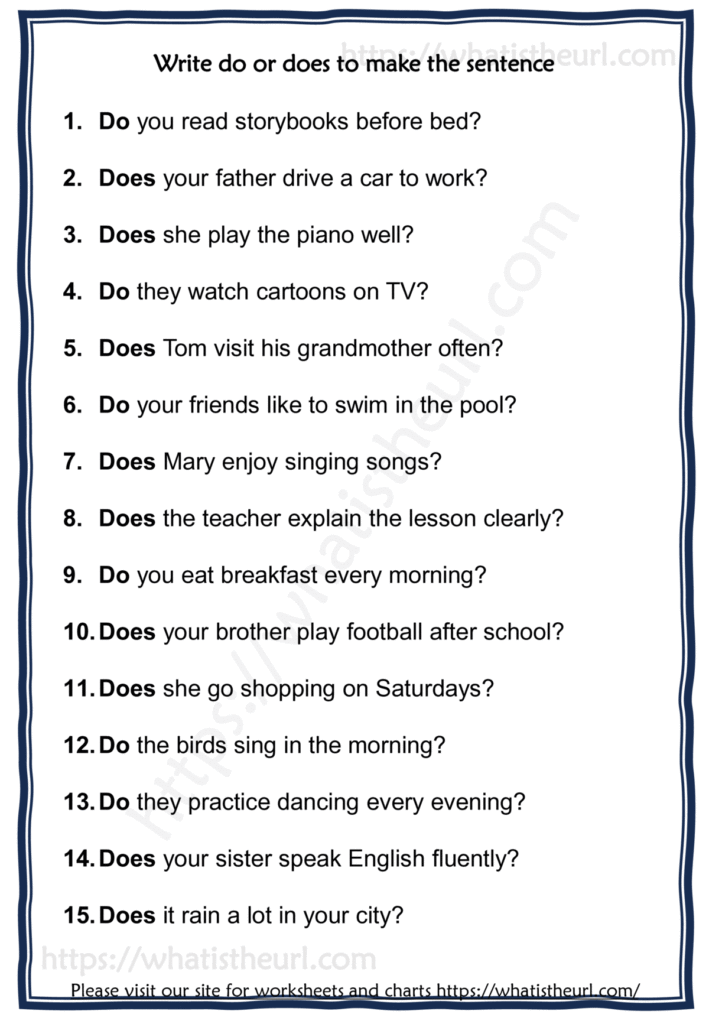 Set 2 on Do or Does Worksheet