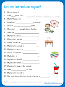 Self Introduction Worksheet for kids - Your Home Teacher