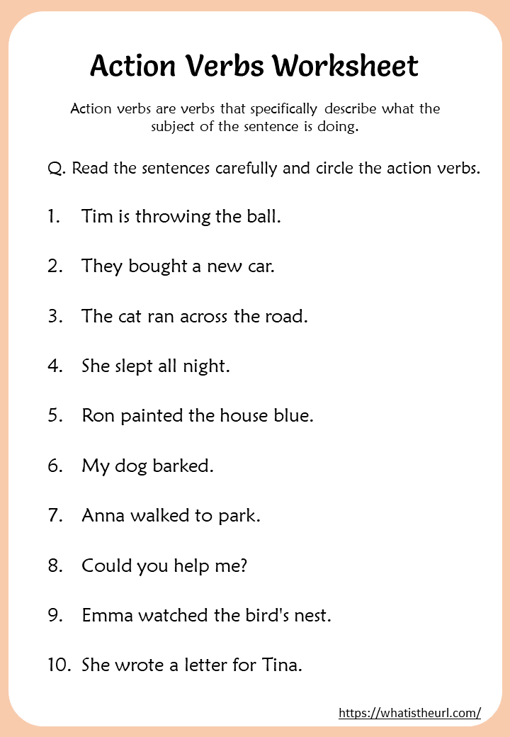 Action verbs worksheet Your Home Teacher