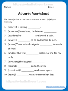 Adverbs Worksheets for 4th Grade