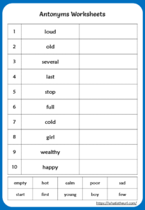 Antonyms Worksheet for 2nd grade - Your Home Teacher