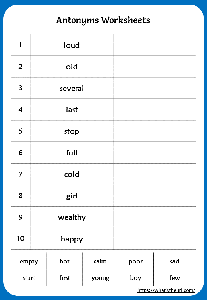 Antonyms Worksheet For Grade 10