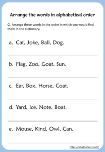 Arrange the words in alphabetical order Worksheets for 2nd Grade