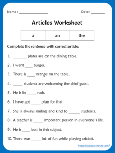 Articles Worksheet