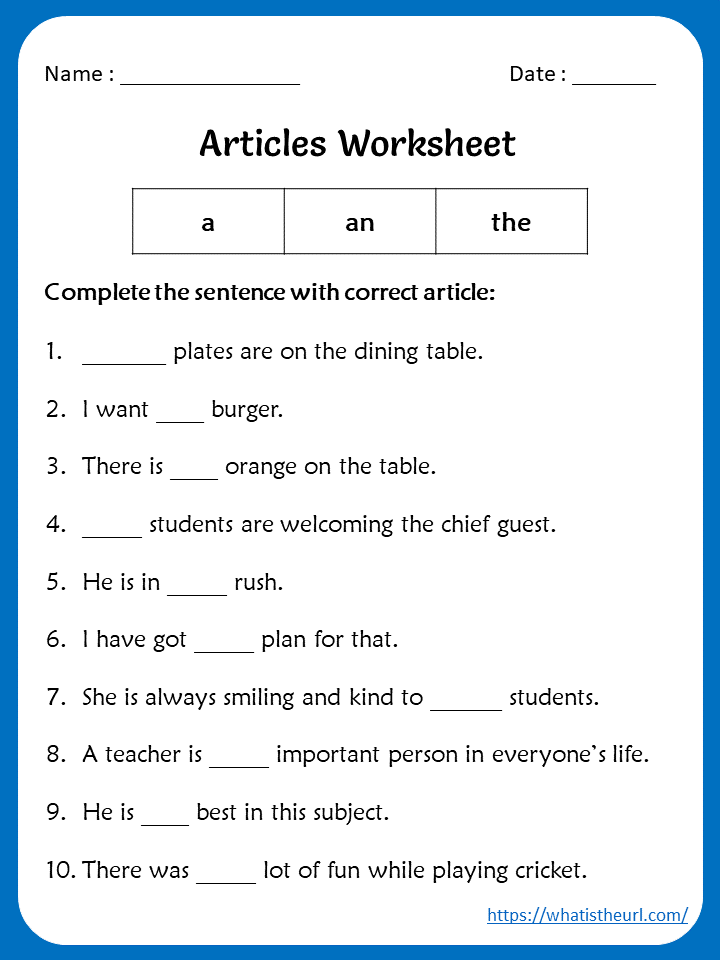 articles worksheet answers