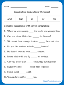 Coordinating Conjunctions Worksheets For 5th Grade