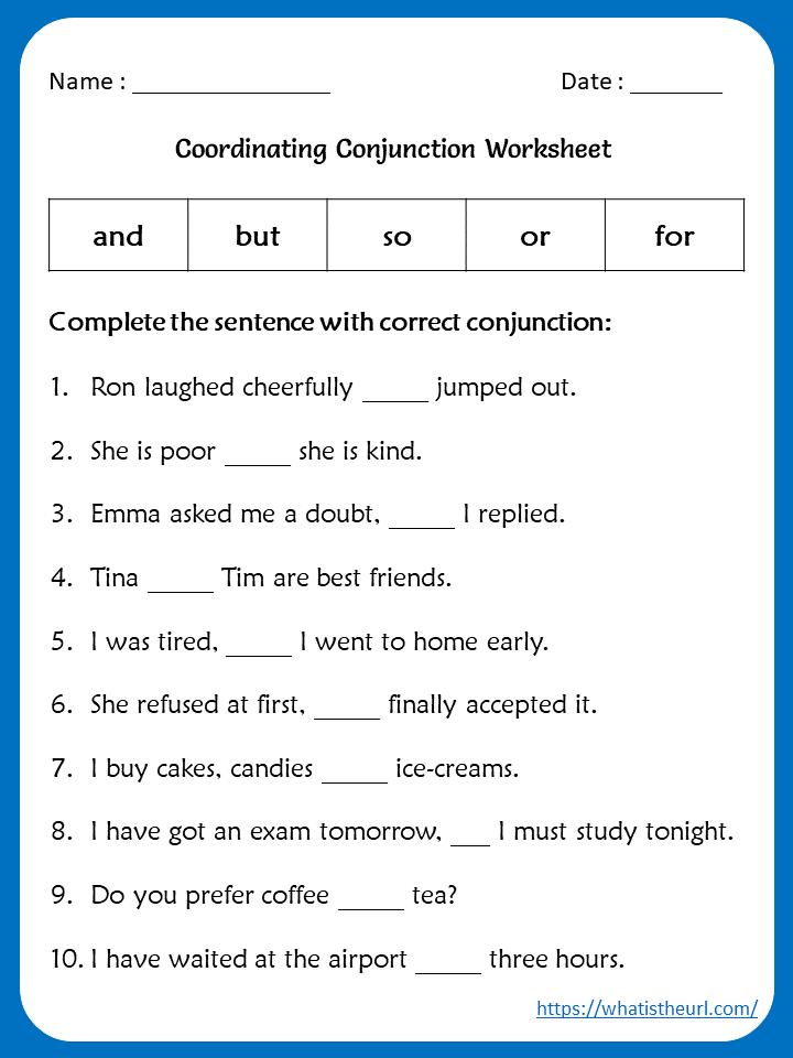 Conjunction Worksheets For Grade
