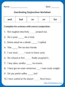 Conjunctions Worksheet