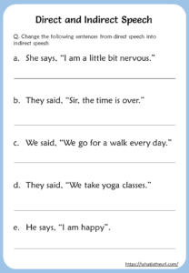 Direct and Indirect Speech Worksheet