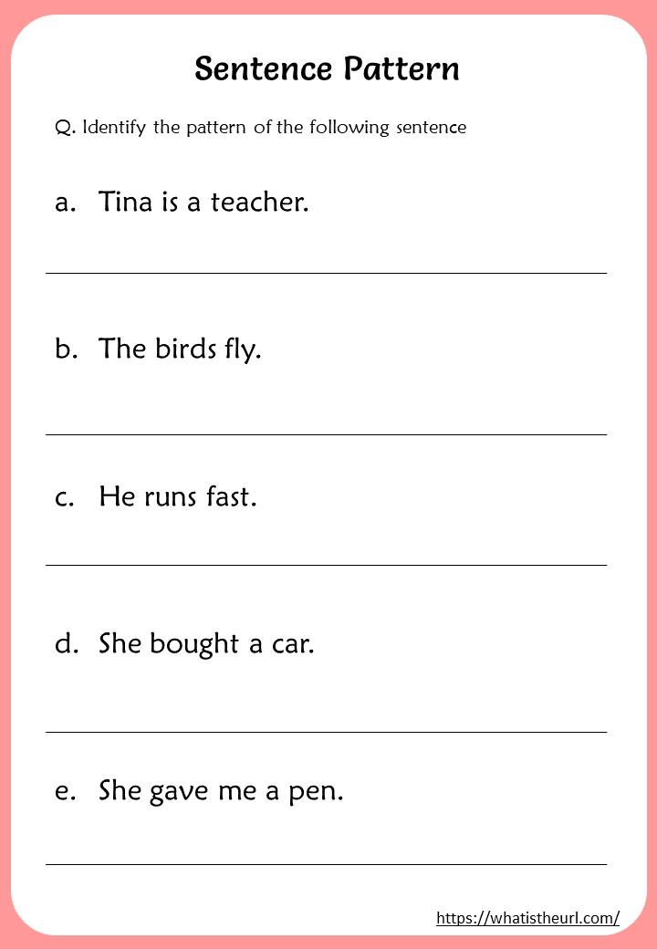 5 Sentence Patterns Worksheets