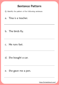 Identify The Sentence Pattern Worksheets