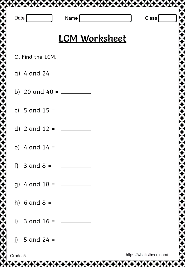 Least Common Multiple Word Problems Worksheet
