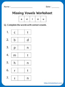 Missing Vowels Worksheets For 1st Grade