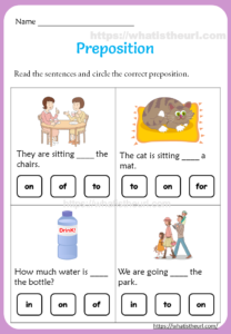 Preposition Worksheets for 1st Grade