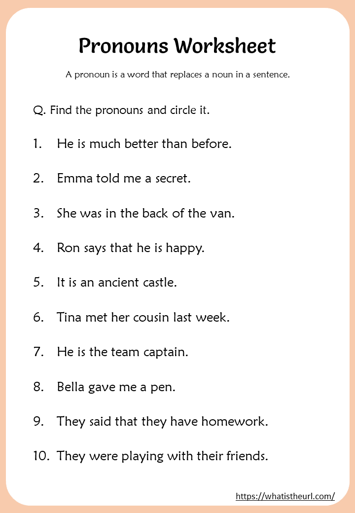 Pronouns worksheet for 2nd grade Your Home Teacher