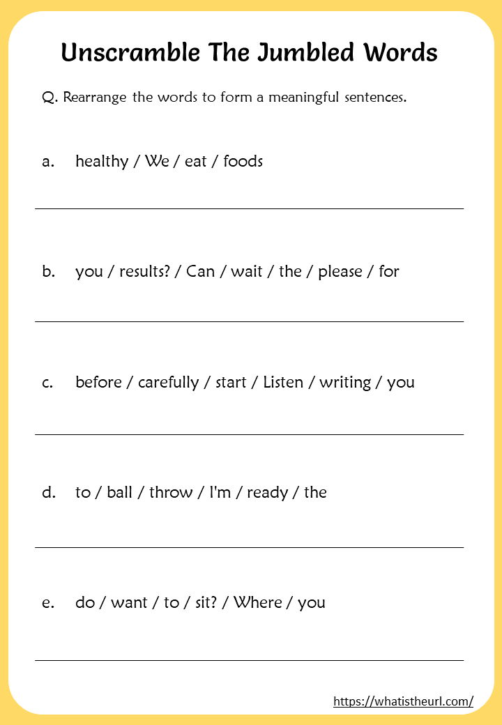 English Worksheet For Class 4 Jumbled Sentences