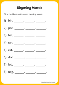 Rhyming Words worksheets for 3rd grade