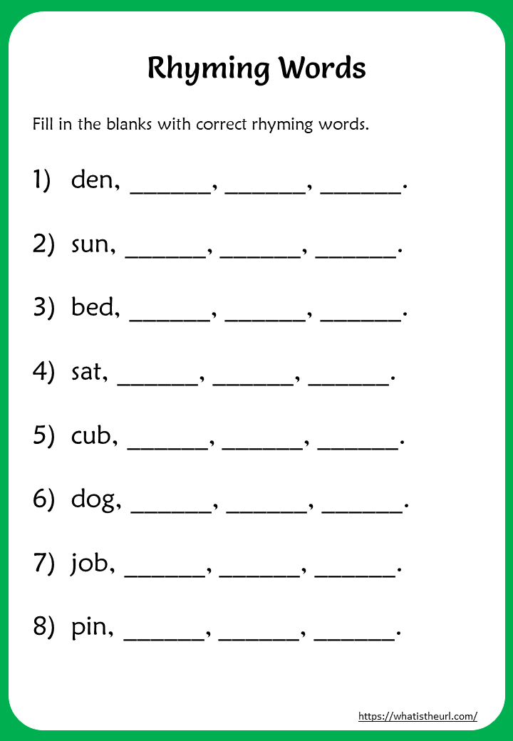 Rhyming Words Worksheets Printable Freee