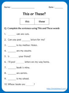 This or These Worksheets for 2nd grade