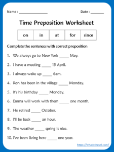 Time Preposition Worksheet