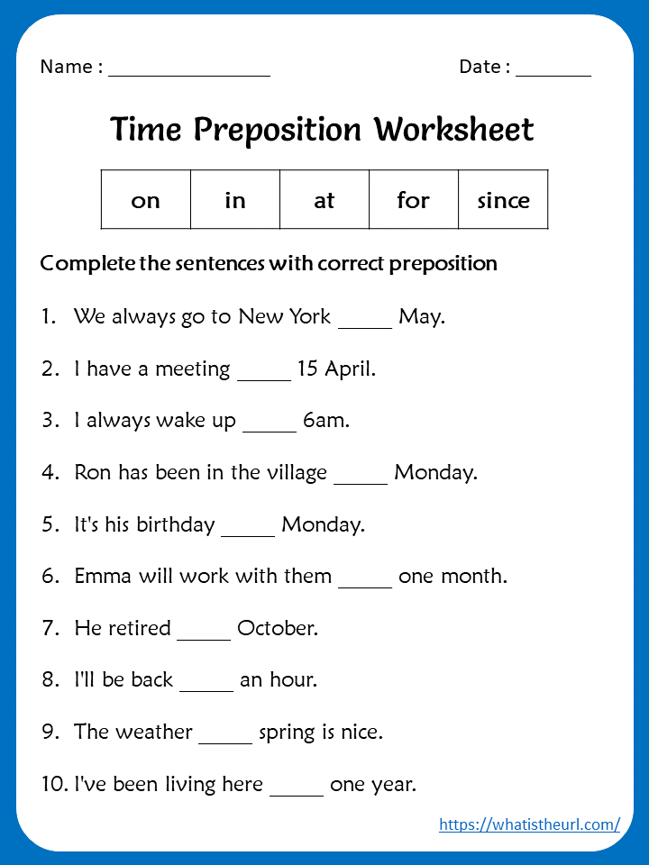 Preposition Worksheets For Grade 2 With Answers