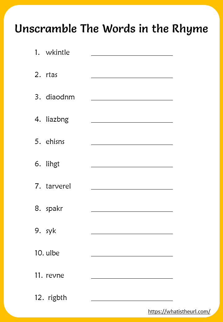 Twinkle unscramble words worksheet Your Home Teacher