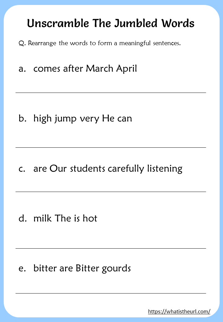 Jumbled Sentences Grade 1 Worksheets