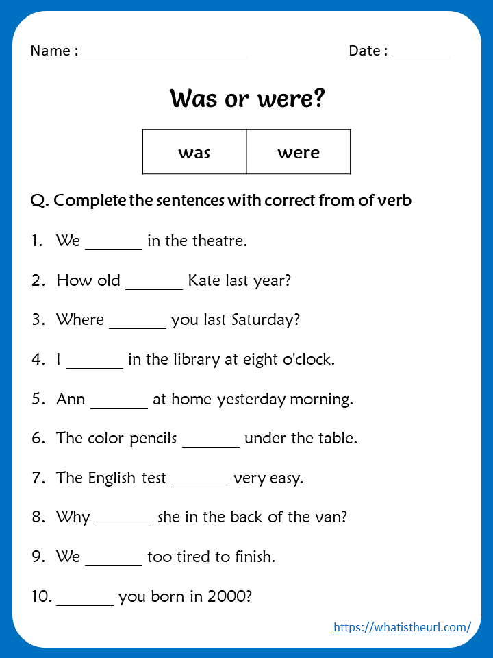 English Grammar Was Were Worksheets