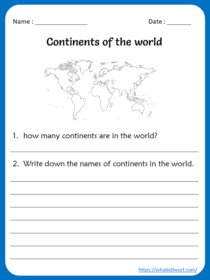 Continents Worksheet Kids