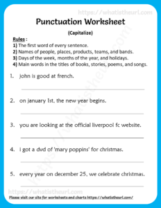 Capitalization worksheet for 3rd Grade(punctuation)