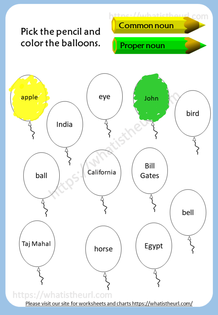 Worksheets on Common Nouns and Proper Nouns - Your Home Teacher