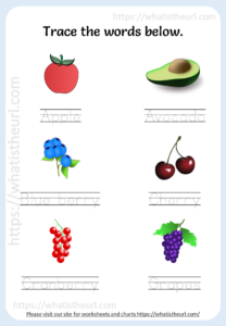 Fruits Word Tracing Worksheets