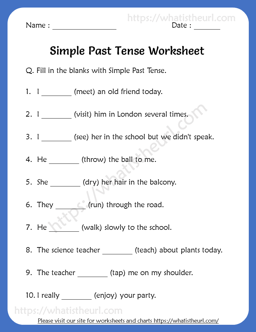 To Be Simple Past Tense Worksheet