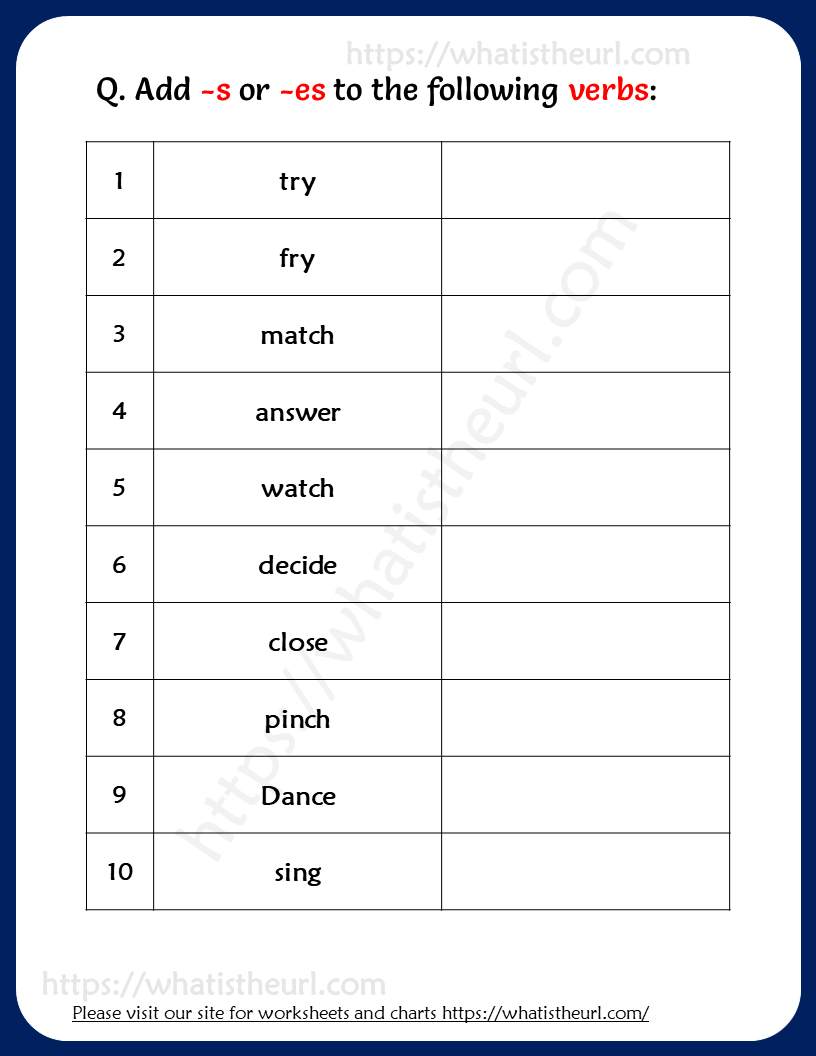 Adding S And Es To Verbs Worksheets