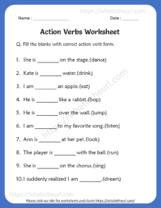 Action Verbs Worksheets for 3rd Grade