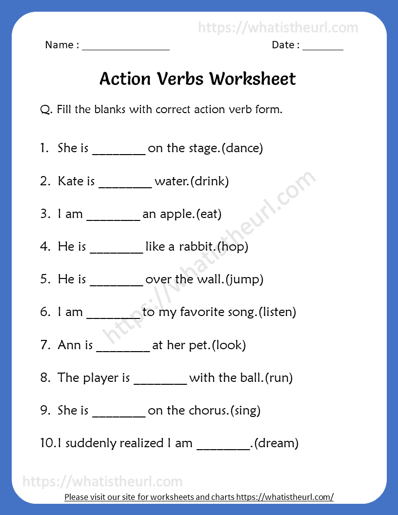 Action Verbs Worksheets For Grade 4