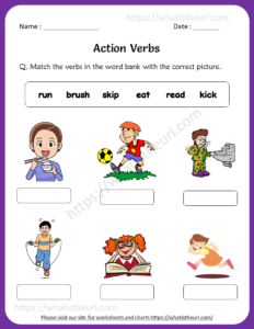 Action Verbs Worksheets for 1st Grade