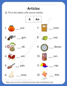 Articles Worksheets For 1st Grade (a / an)