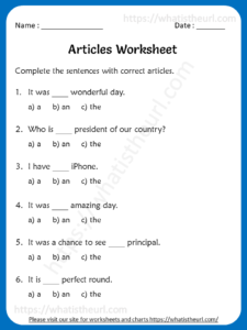 Articles (a / an / the) Worksheets For 5th Grade