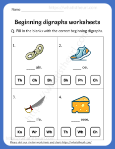 Beginning Digraphs worksheets For Grade 4