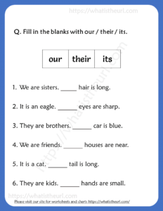 Fill in the blanks with our / their / its Worksheets For Grade 2