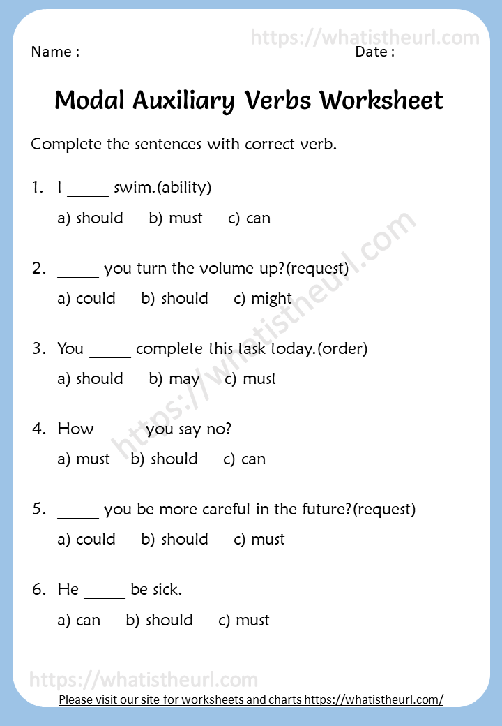 Modal Auxiliary Verbs Worksheet For Class 7